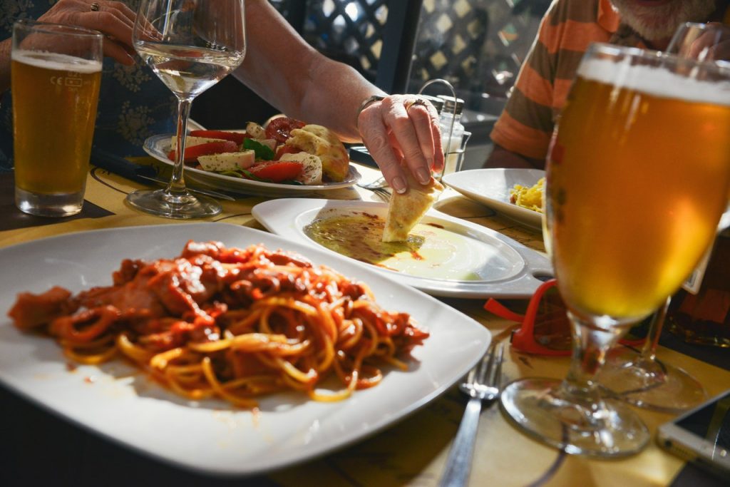 Eating pasta and bread