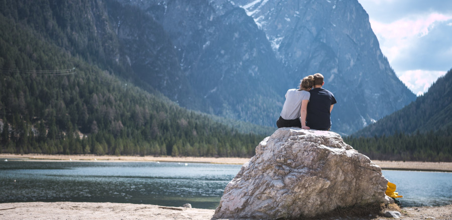 Romantic couple by a lake