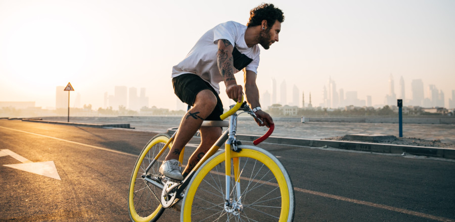 Fit cyclist on an open road