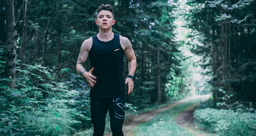 Man jogging in the woods