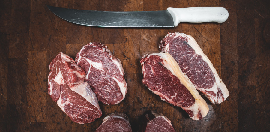 Cut meat spread on a table