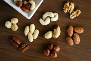 Various nuts on a surface