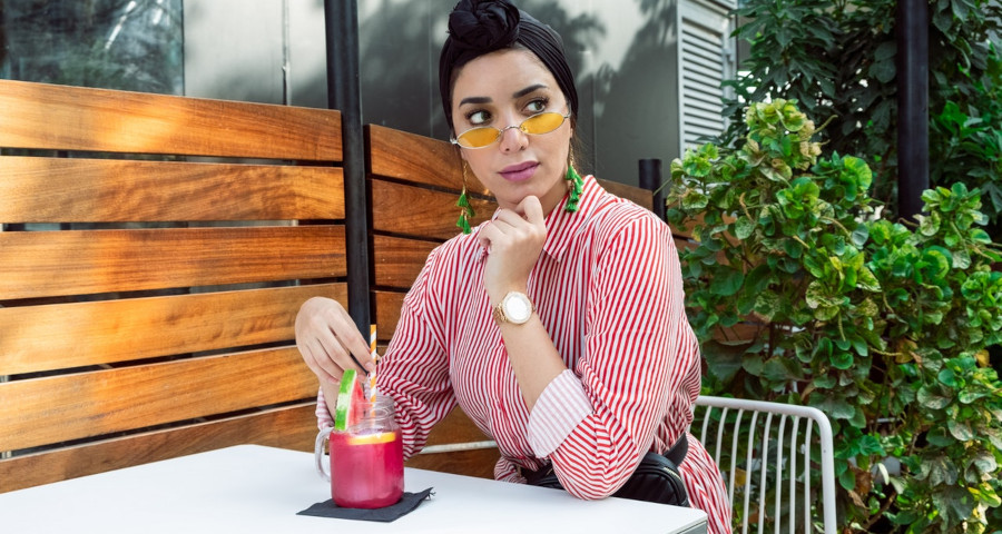 Pretty woman drinking cocktails