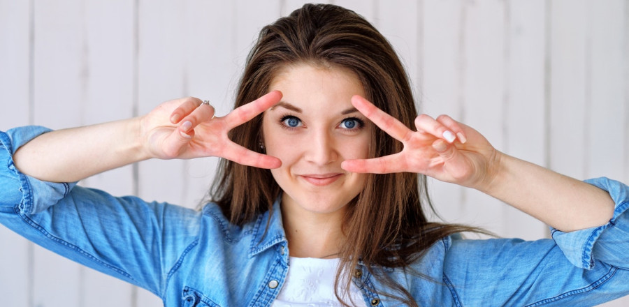 A woman smiling and happy