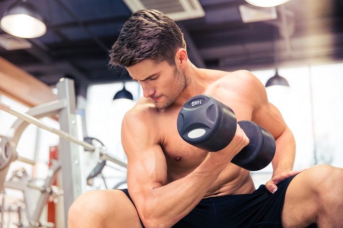 Man working out using a dumbbell